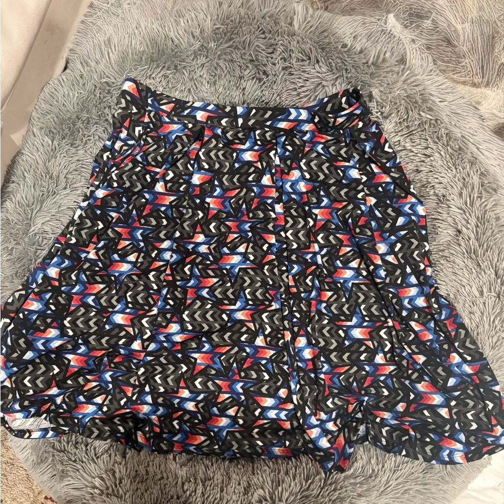 LuLaRoe Black and Blue Patterned Skater Skirt